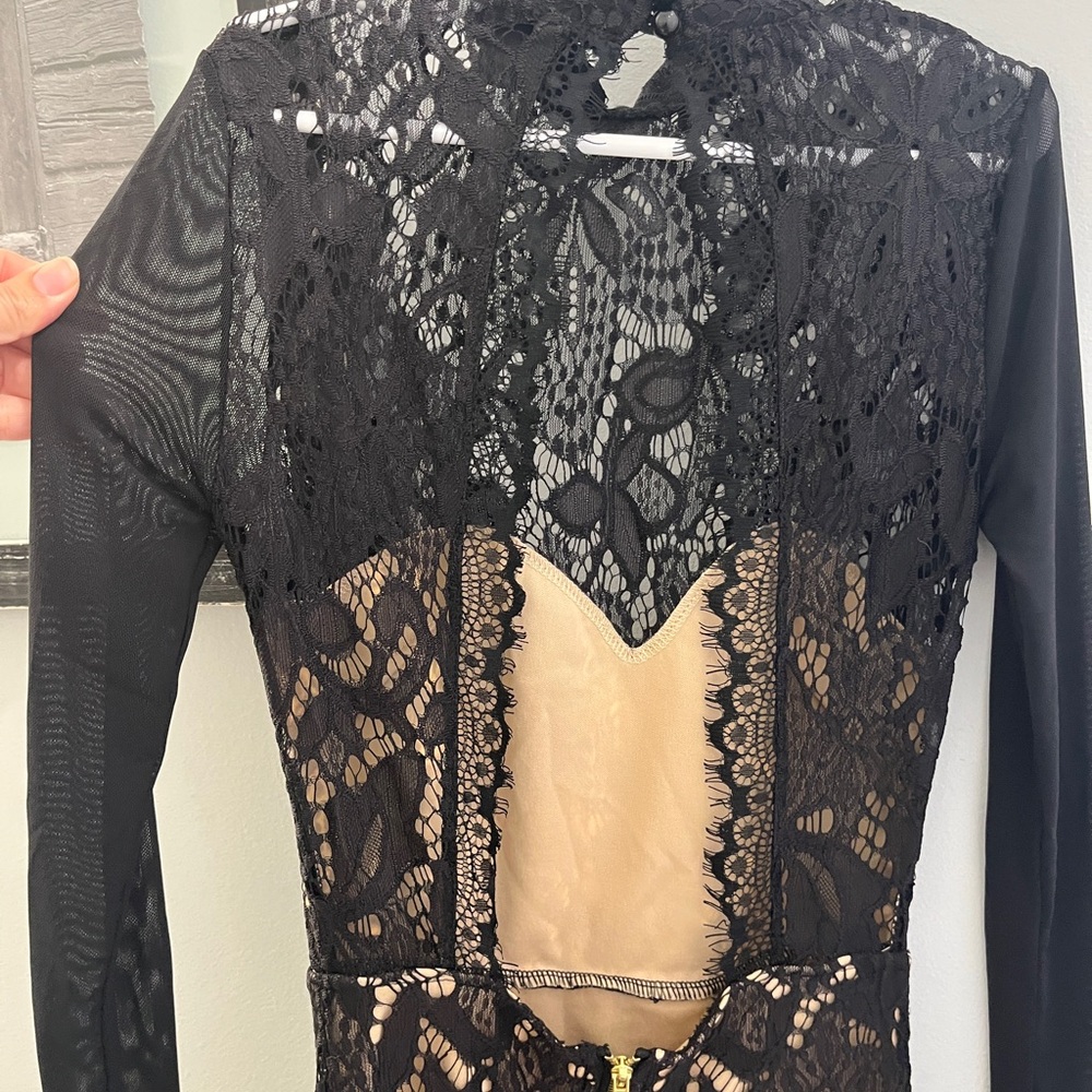 Material Girl Black Lace Long-Sleeve Mini Dress - Picture 4 of 5